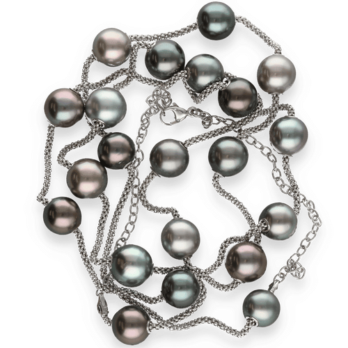 Collier Sautoir en or gris 18K avec 21 perles de culture de Tahiti réglables – 10 mm – Longueur 90 à 97 cm 58 Facettes