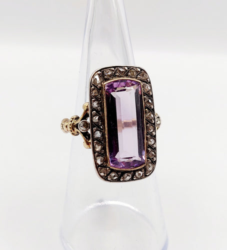 Bague 52.5 Bague marquise victorienne améthyste et diamants taille rose en or 18k et argent 58 Facettes A06427