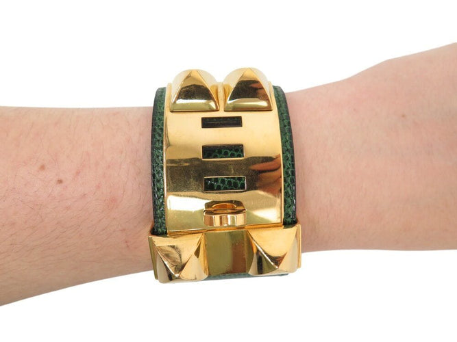 Collier bracelet HERMES collier de chien medor 17-20cm en cuir lezard vert 58 Facettes 268884