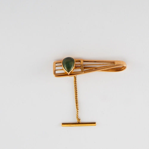 Boutons de manchette Pince a Cravate Or Jaune Pierre Fine Verte 58 Facettes