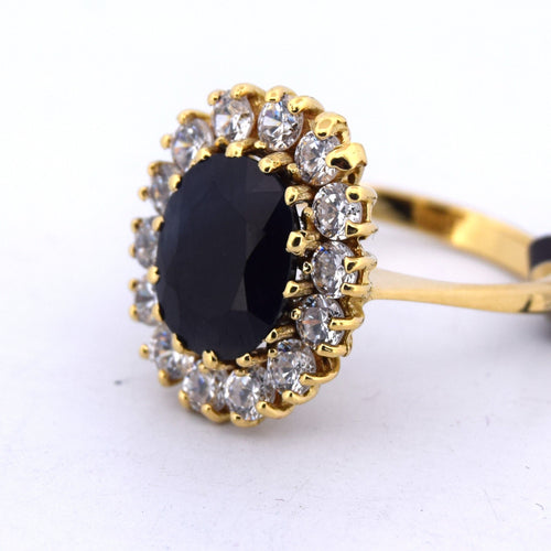 18 ayar sarı altın, safir ve pırlantalı vintage yüzük 