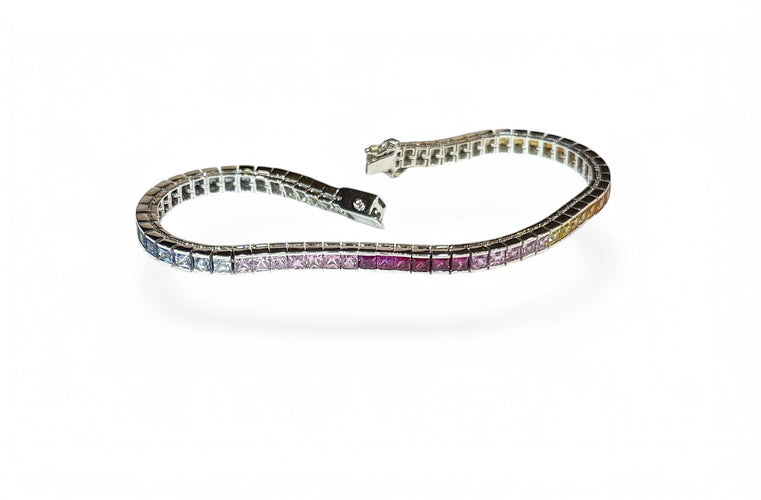 Bracelet Bracelet Tennis saphirs arc en ciel sur or blanc 18 carats 58 Facettes