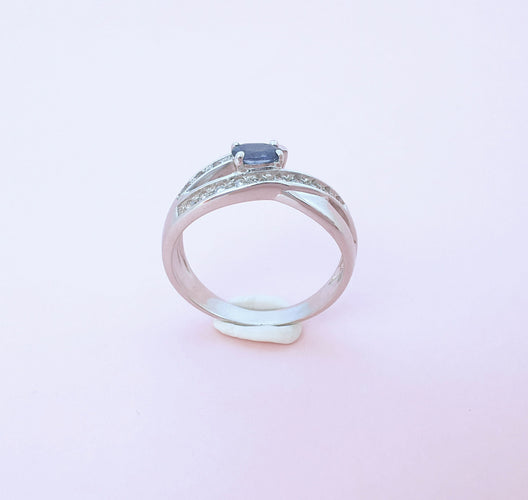 Bague 56.5 Bague or blanc, saphir, diamants 58 Facettes AA 1651