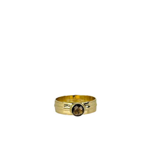 Bague 59.5 Bague en or jaune avec quartz fumé à facettes rondes 58 Facettes 2501021