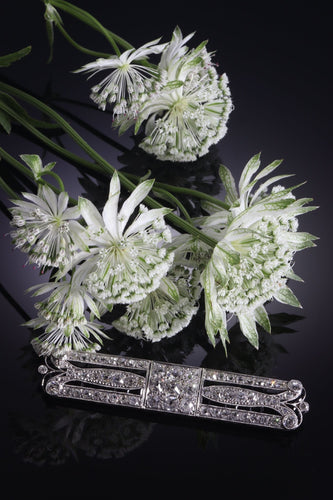 Broche Allure Art Déco : Broche en platine avec diamants et onyx contrastés 58 Facettes 19163-0166