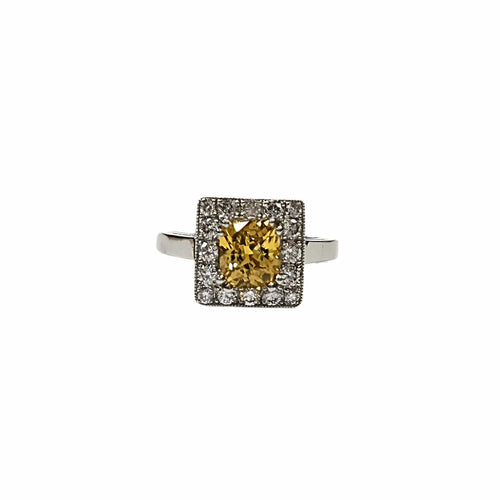 Bague Bague en platine 850, diamants et saphir jaune naturels 58 Facettes CAE-RI-CSS-PLYSD