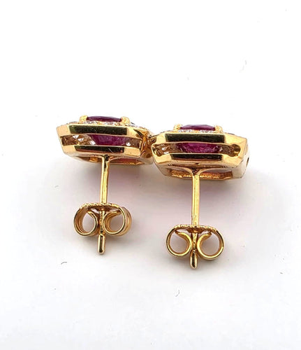 Boucles d'oreilles Boucles d'oreilles en or jaune 18 carats, rubis et diamants, 1883 E 58 Facettes