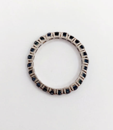 Vigselring amerikansk art deco vitguld 14k naturliga blå safirer 