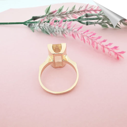 Bague 59.5 Bague Citrine rectangulaire à pans coupés Or Jaune 18 K 58 Facettes AA 1578