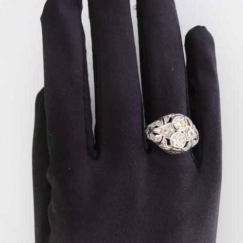 Bague 57 Bague - Bague ancienne en or blanc 18 carats avec diamants 58 Facettes AN P7