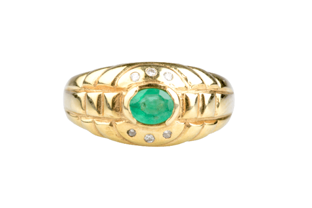 Bague 53 Bague gypsy vintage en or jaune, émeraude ovale & diamants 58 Facettes 413151299-107