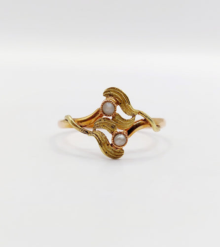 Bague 58 Bague Toi et Moi Art Nouveau or rose et jaune et perles (circa 1910) 58 Facettes A06373