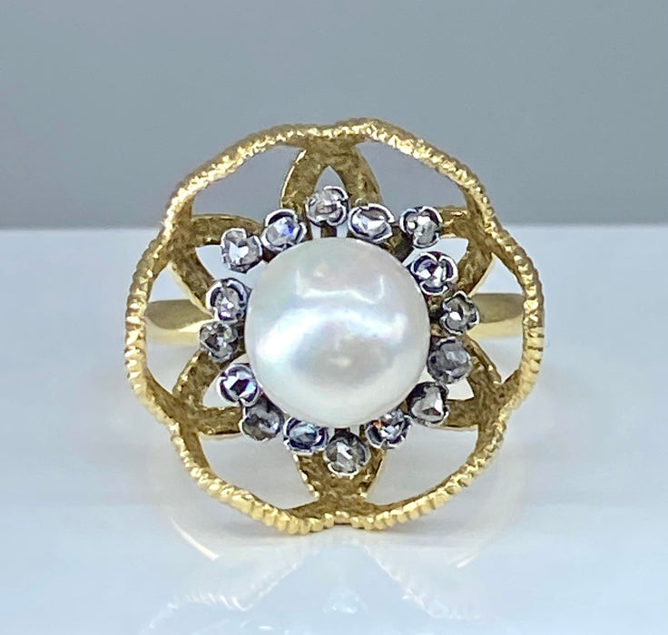 Feiner Perlen- und Diamantring aus Gold und Silber