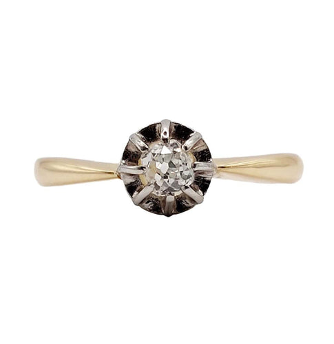 Bague 52 Bague solitaire antique or jaune, diamant taille ancienne 0.14 carat (circa 1900) 58 Facettes A05954