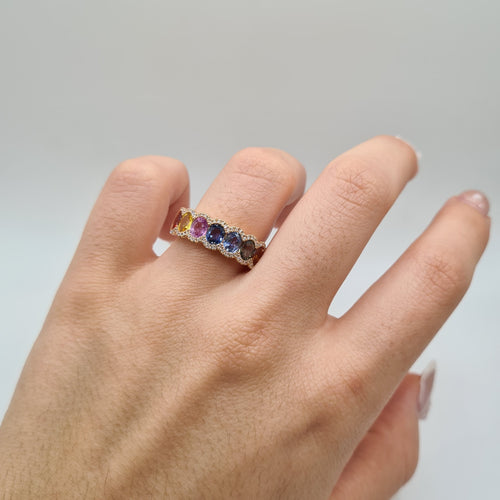 Bague 53 Bague or rose sertie de diamants naturels et saphirs multicolores 58 Facettes