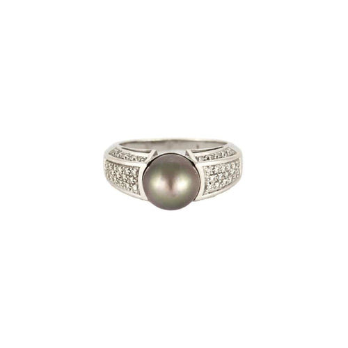 Bague 55 Bague jonc or blanc, perle de culture et diamants 58 Facettes 240760