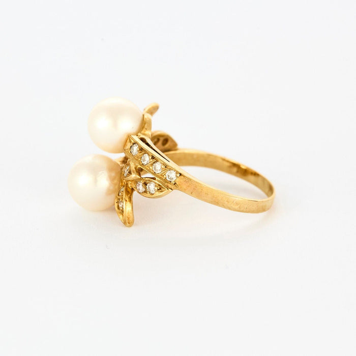 Bague 59 Bague or jaune, perles et diamants 58 Facettes BG3