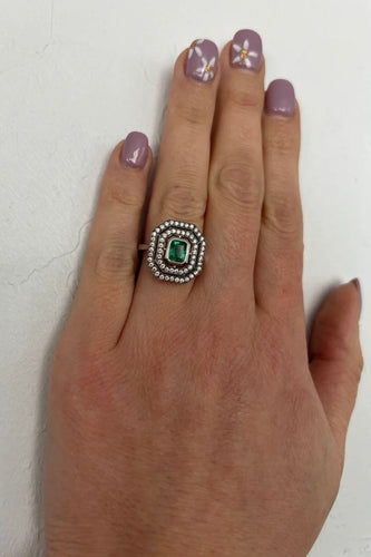 Bague Bague ancienne en diamant et émeraude 58 Facettes