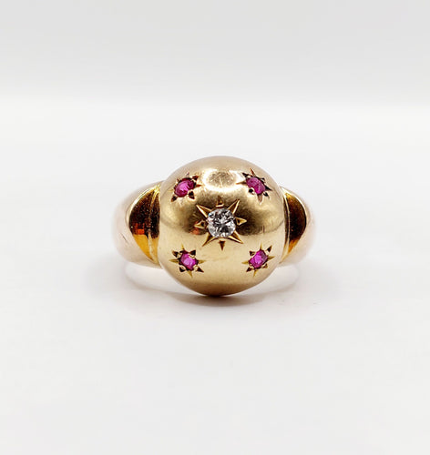 Bague 53 Bague art déco dôme bombé or rose diamant et rubis serti étoilé 58 Facettes A04368