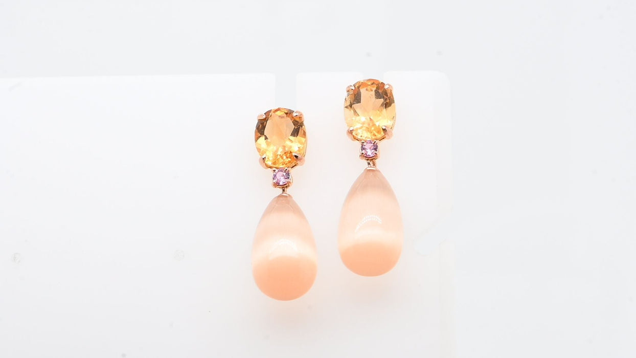 Boucles d'oreilles Earrings Gold Citrine Pink Sapphire 0, 14 ct Hydro Light Peach Moonstones 58 Facettes