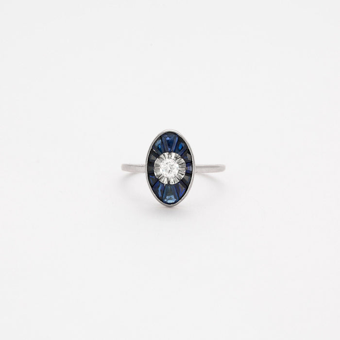 Ring platinum Art Deco sapphire diamond