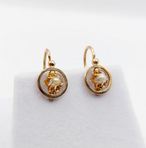 Boucles d'oreilles Dormeuses victoriennes or rose et perles (circa 1890) 58 Facettes A05887