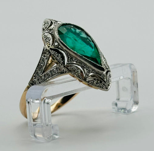 Bague Bague Art Déco en or blanc et platine, émeraude naturelle et diamants 58 Facettes 50160