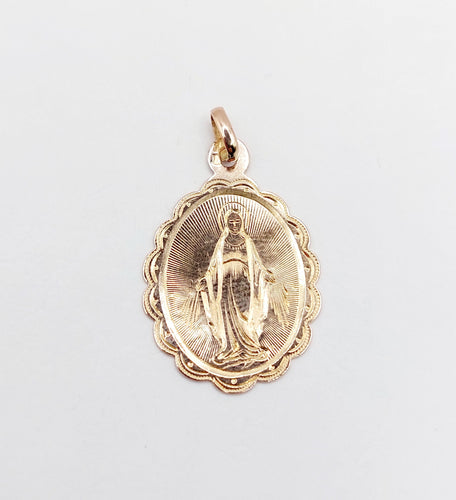 Pendentif Médaille religieuse victorienne or rose Vierge Marie (circa 1890) 58 Facettes A06018