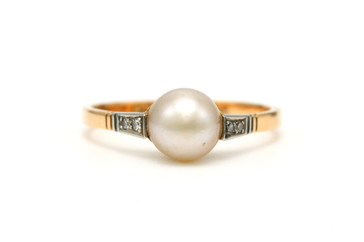 Bague 55 Bague Art Déco en or jaune et blanc, perle et diamants taille rose 58 Facettes 22867
