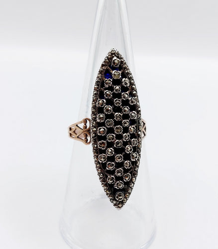 Bague 55.5 Bague marquise « Au firmament » en or rose 18K, émail bleu et marcassite 58 Facettes A06380