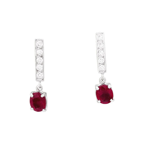 Pendentif Boucles d'oreille or blanc, diamants et rubis. 58 Facettes 34398