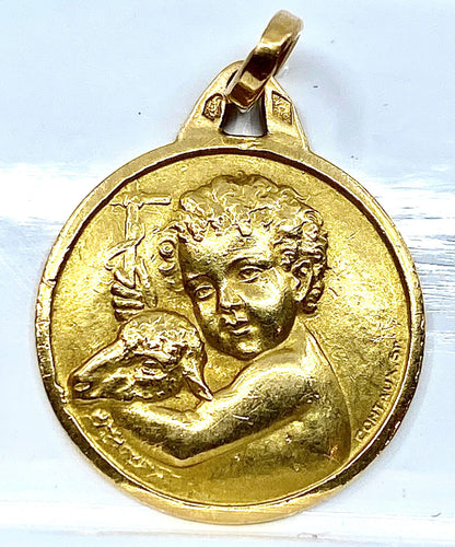 Pendentif Médaille en or 18 carats représentant Saint Jean Baptiste 58 Facettes