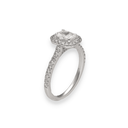 Bague 51-52 Solitaire Or Gris 18k – Diamant Central 0,70 Ct E-SI2 (Certificat LFG) – Entourage 0,50 Ct G-VS – Taille 51/52 58 Facettes FB11028