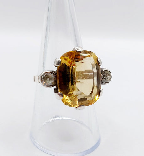Bague 56.5 Ancienne bague or jaune et argent, citrine, diamants taille ancienne (circa 1880) 58 Facettes A05831