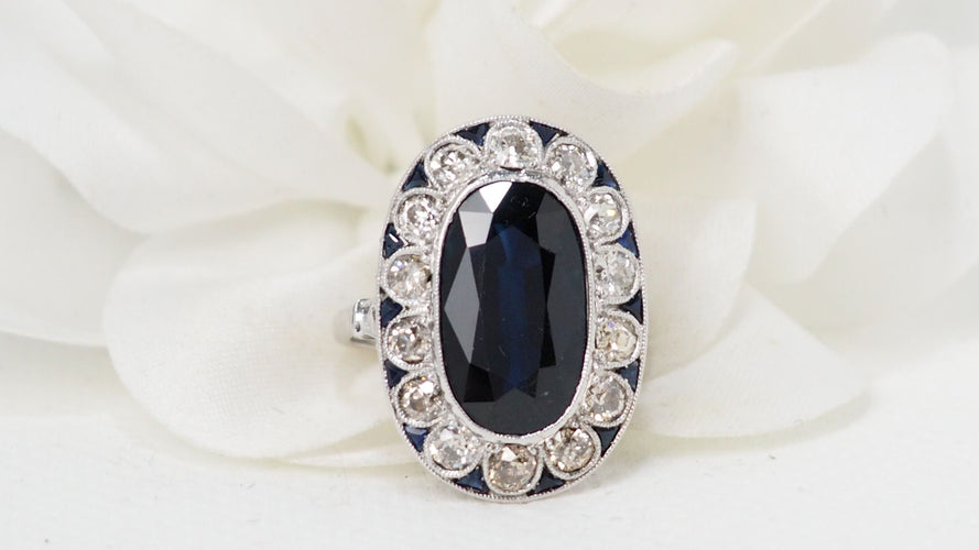 Bague 50 Bague pompadour en platine, saphir et diamants 58 Facettes 32363