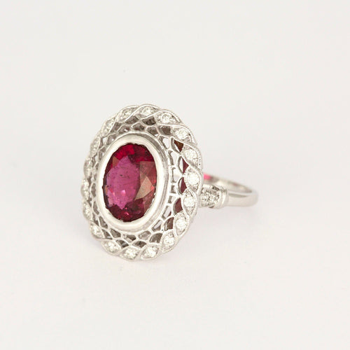 Bague 56 Bague or blanc rubellite diamants 58 Facettes