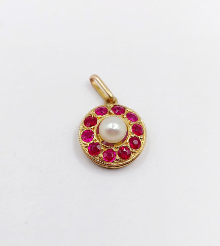 Pendentif Pendentif cible victorien or jaune, perle et rubis (circa 1880) 58 Facettes A06148