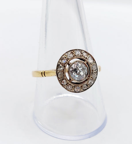 Bague 61.5 Bague cible or jaune et platine, diamant (circa 1900) 58 Facettes A05271