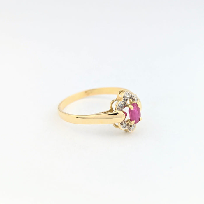 Bague 57.5 Marguerite en or jaune diamants et rubis 58 Facettes 31138