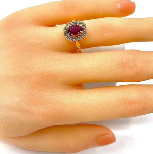 Bague 55 Bague or jaune rubis et diamants 58 Facettes AB335