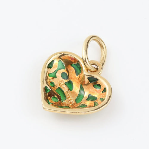 Yanes - Heart pendant in 18k yellow gold with green enamel 