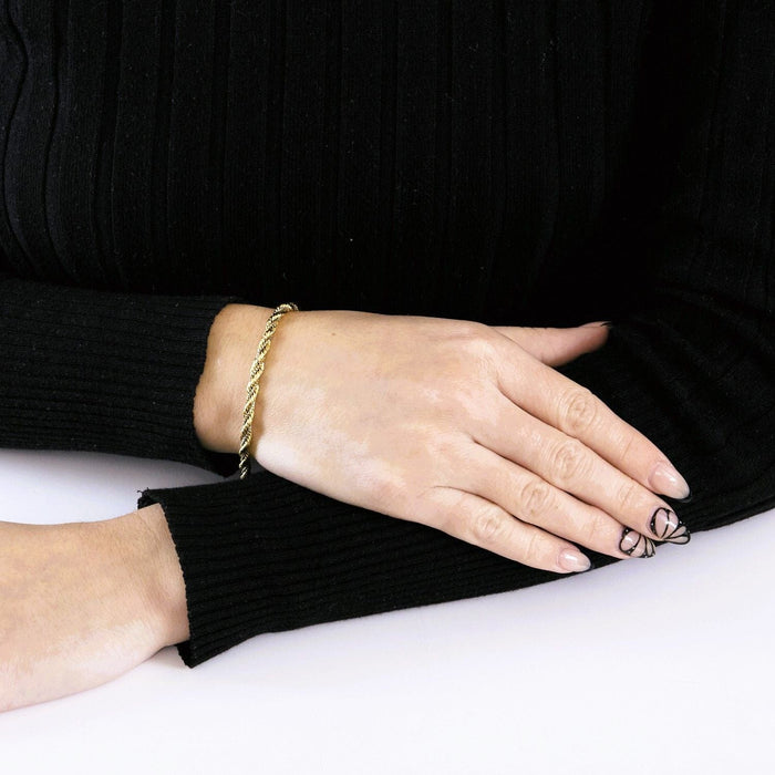 Armband van gedraaid touw en Venetiaanse mesh in tweekleurig goud