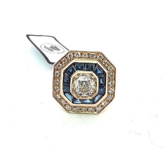 Bague 55 Bague en or jaune 18 carats avec un gros diamant central et des diamants environnants 58 Facettes