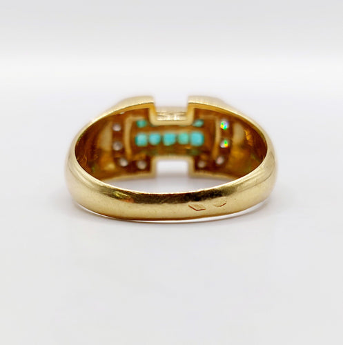 Bague 59 Bague tank style art deco or 18k émeraude calibrées et diamants taille brillants 58 Facettes A05364