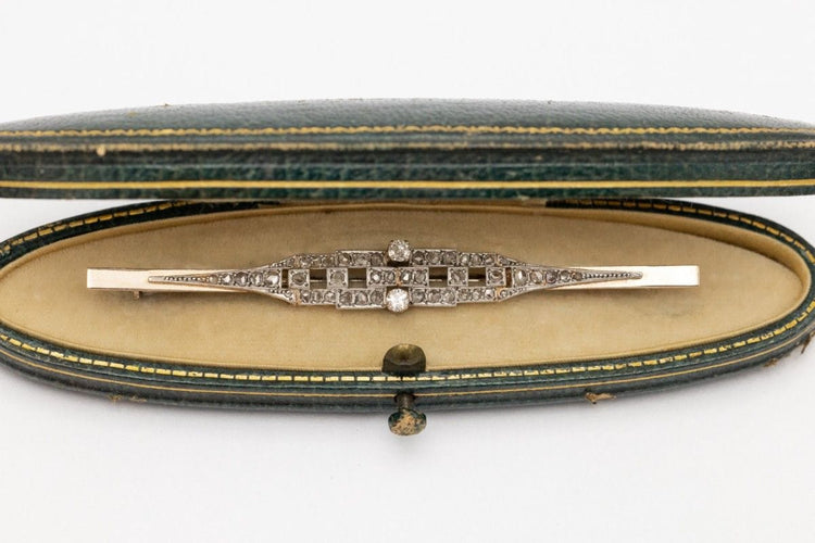 Geometric Art Déco yellow gold and platinum brooch with diamonds 58 Facettes 10838