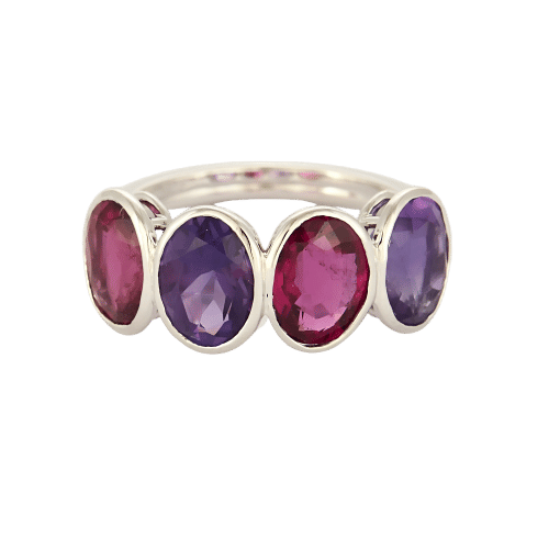 Bague 49 Bague or gris, tourmalines et améthyste 58 Facettes RNG3391