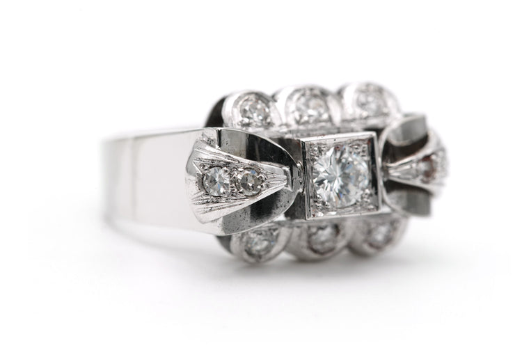 Bague 55 Bague Art déco sertie de diamants taille brillant en or blanc 18k 58 Facettes 23294