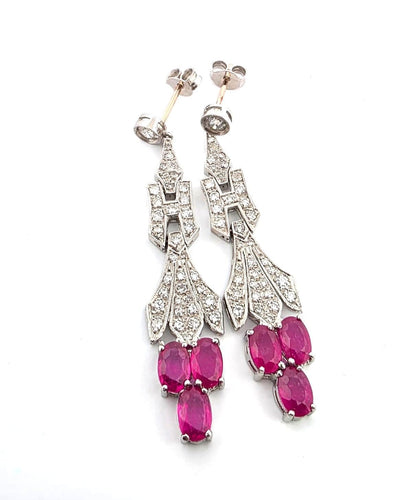 Boucles d'oreilles Superbes boucles d'oreilles en platine massif avec rubis et diamants 58 Facettes