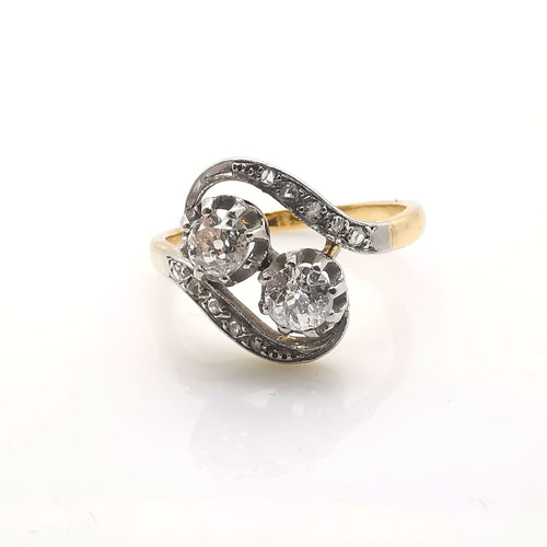 Bague 56 Bague "Toi et Moi" Or jaune Platine & Diamants 58 Facettes