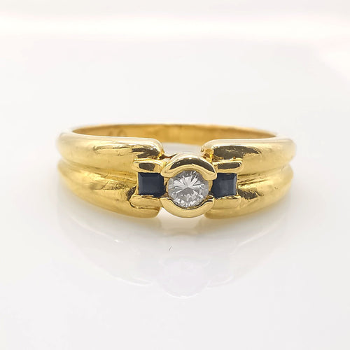 Bague 53 Bague or jaune diamant saphirs 58 Facettes
